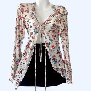 OHS Floral Tie-Front Mesh Blouse 🌸